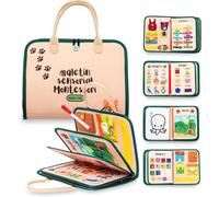 Montessori Busy Board Sensory Toy in Spanish for Kids,Interactive Sensory Educational Toy with Animals,Numbers,Colors and Slate