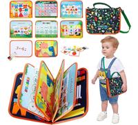 Montessori Busy Book-10-in-1 Sensory Activity Book with Shoulder Strap & Erasable Whiteboard,Ideal for Travel and Fine Motor Development.[F13]
