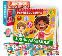 Montessori Busy Book Games English Version-Sensory Activite Book for Children 2 Years-15 Interactive Pages on Our Body-Educational Games for 3 Years-Cognitive Development-Fine Motor