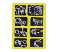 Montessori - Casse-tête en métal 8 pièces - Jeu de logique IQ avec fil métallique emboîtable 3D pour adultes et enfants (jaune)