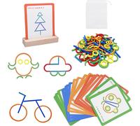 Montessori Children's Puzzle Games 3 4 5 6 Years Old Educational Toy Set,Educational Games Wooden Puzzles for Children,120 Sticks and Wooden Rings with 20 Cards,Gift for Boys Girls