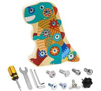 Montessori Dinosaur Wooden Screw On Toy-Busy Board Activity Board Fine Motor Skills Educational Game Gift for Kids Girls Boys and Girls Aged 3 Years