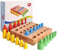 Montessori Educational Toy-Button Cylinders-Learn Colours and Sizes-Fine Motor Development-6 Pegs,17 cm-Ideal for Toddlers 1-3 Years
