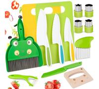 Montessori Ensemble de couteaux pour enfants - Véritables outils de cuisine, 15 pièces, pour enfants de 2 à 10 ans, avec planche à découper et sac de rangement
