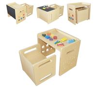 Montessori Ensemble table et chaises de sevrage pour tout-petits, table d'activités et table de repas pour tout-petits, marchepied, table pour tout-petits de 1 à 3 ans pour jouer, dessiner, manger