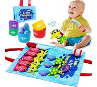 Montessori Fishing Game-22 Pieces Fabric for Children from 2 YearsEducational Toy with Sea Animals,Fishing Rod and Game BoardColor Learning and Fine Motor Skills