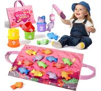 Montessori Fishing Game for Children 6,9,12,18 Months,Learn Colours with Toys,Girl Boy Toy 6 Months,Pink,Gift for Children 1,2,3 Years