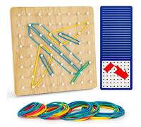 Montessori Géoboard en Bois avec 24 Cartes de Motifs D'activité et 40 Rubber Band, Geoboard en Bois Planche de Géométrie Inspire l'imagination et la Créativité de l'enfant