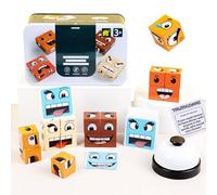 Montessori Interactif Emoji Bloc,Expressions en Bois Matching Block Puzzles,Cubes Face Change Cube Jeu,Cube de Construction Emoji,Cubes de Construction Puzzler Jouets Cadeau pour Les Enfants