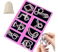 Montessori - Jeu de 24 pièces pour promouvoir la pensée spatiale, puzzles métalliques Brain Teaser - Jeu de puzzles en fil métallique - 24 pièces - Pour adultes - Rose