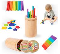 Montessori Jouet 3 en 1 en bois Montessori pour apprendre les couleurs,les couleurs et les formes à partir de 1,2,3 ans,jeu de motricité en bois,jouet sensoriel pour tout-petits,filles
