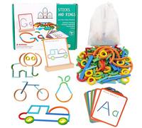 Montessori Jouet à partir de 3 ans, jeux éducatifs préscolaires, géoboard en bois, 120 bâtons et anneaux en bois, 20 cartes pour d'innombrables figurines passionnantes, forme reconnaissance des