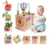 Montessori Jouet Bebe 3 an |9 en 1 Cube d'activités motrices dès |Frapper la balle,Formes À Trier Empiler Jeu,Jouet de Récolte de Carottes,Jouet en Bois pour Cadeau Fille Garcon Bébés 2 3 4 Ans