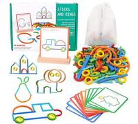 Montessori - Jouet éducatif à partir de 3 ans - Jouet Montessori - 120 pièces en bois et anneaux - 20 cartes pour d'innombrables figurines passionnantes - Jouet éducatif - Planche de géométrie pour