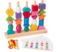 Montessori Jouet Éveil En Bois 3 4 5 Ans,2 En 1 Pédagogique Empilable Jouet Jeux De Construction Billes De Laçage Perles En Bois,E