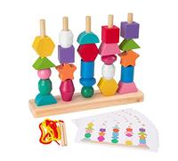 Montessori Jouet éveil en Bois pour Enfant 3 4 5 Ans, 2 en 1 Educatif Jeu Développement Jouet Empiler et de Tri Jeux de Construction Billes de Laçage Perles en Bois
