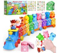 Montessori Jouets pour tout-petits de 1, 2, 3 ans, ensemble de train d'animaux de la ferme avec comptage d'activités de tri assorties, 9 granges, 10 marionnettes à doigts, 2 autocollants, jouets