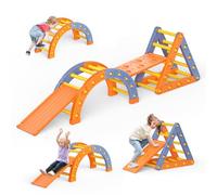 Montessori Kit d'escalade d'intérieur avec cadre d'escalade triangulaire, demi-cercle, toboggan en plastique pour bébé (PJ005-orange)