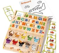 Montessori Labyrinthe magnétique 2 en 1 pour couleurs et chiffres avec orthographe de mots - Planche à dessin et planche à dessin en bois - Jouets de motricité fine pour tout-petits garçons et filles