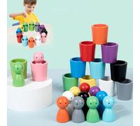 Montessori Lot de 12 boules en bois arc-en-ciel dans des tasses, reconnaissance des couleurs, jouets éducatifs pour enfants de 2 ans, jouets éducatifs pour tout-petits