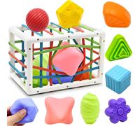 Montessori Sensory Baby Toy 1 2 Year Old Toys for Babies 6 9 12 18 Months,Shape Sorter with Textured Balls Sensory Balls Development Activity Cube for Children Girls Boys Gift