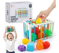 Montessori Sensory Learning Toy,Shape Sorting with 12 Blocks,Cube for Baby 6-18 Months