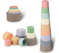Montessori Silicone Stackable Cups for Babies-Set of 9,Teething Toys for 6-12 Months,Sensory Toy for Toddlers 1-3,Gifts for Baby Boy Girl,Stacking Cups Toys