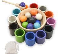 Montessori Sorting Game Wooden 12 Balls 30 mm in Cups,Color Sorting Toys for Toddlers,Counting Games Educational Preschool 3 Years