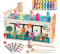 Montessori Toy 1 Year Old Baby Toy 1 Year Old Child Game Gift 1 2 3 Year Old Girl Boy 4 in 1 Wooden Games with Baby Xylophone & Mole Game for 1 2 3 Years Christmas Birthday Gift