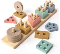 Montessori Toy for Children 2 3 4 Years Old Stacking and Sorting Wooden Puzzle Toy Sensory Motor Skills Preschool Gifts for Babies Boys Girls (B)