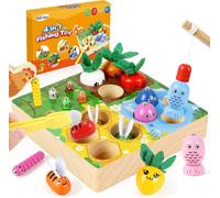Montessori Toy for Children,4-in-1 Wooden Fishing Game for Girl Boy Baby Gift 2 3 4 Years Old Magnetic Wooden Toy Child 2 3 4 Gifts Toys to Stack and Sorting (4-1)