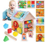 Montessori Wooden Activity Cube,Sensory Toy for Babies from 1,2,3,4 Years,8 in 1 Motor Cube,Wooden Learning Toy for Toddlers