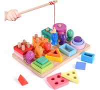 Montessori Wooden Toy and Stacking Toy,3 in 1 Grateful Color Fishing Game Educational Toy Gift for 123 Year Old Girl Boy