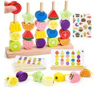 Montessori Wooden Toy for Children 2 3 4 5 Years: Thread Beads,Sorting and Stacking Game-Educational Gift for Girls Boys 2-5 Years-Fine Motor Skills