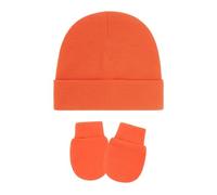 Montesy 1 ensemble bonnet et moufles en coton pour nouveau-nés en tissu doux respirant élastique pliable pour bébé garçon fille, orange., as the pic show