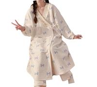 Montesy Ensemble de pyjama chaud en coton pour femmes enceintes, tenue ample et confortable pour la maison par temps froid, ensemble de pyjama de grossesse ample, Blanc laiteux, XXX-Large