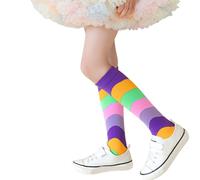 Montesy Paire de chaussettes pour enfants à motif rayé arc-en-ciel longues confortables en nylon élastique pour les aventures quotidiennes rayées, violet, taille unique