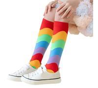 Montesy Paire de chaussettes pour enfants à motif rayé arc-en-ciel longues confortables en nylon élastique pour les aventures quotidiennes rayées, Rouge, taille unique