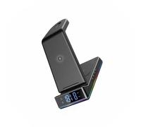 Montesy Support de charge pour téléphone, montre, écouteurs, station de charge pliable sans fil avec veilleuse, horloge et alarme