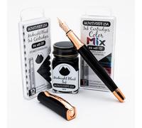 Monteverde Impressa Stylo plume, instrument d'écriture, pointe pointe, coffret cadeau de luxe, avec flacon d'encre gratuit et 24 cartouches, or doré 24 carats, noir