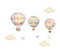 Montgolfière 9 Pièces en Bois Décoration Murale | Style Bohème Fantaisiste, Affichage Polyvalent, Chambre et Nursery, Motifs Étoile Nuage, Décor Suspendu