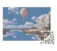 Montgolfière Bâtiment au Bord du Lac Puzzle 1000 Pièces Papier Puzzle pour Adultes Puzzle en Famille Détente Décoration 52x38cm/1000pcs