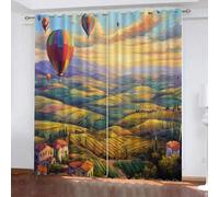 Montgolfière Campagne Rideau Occultant Oeillet Polyester 3D Chambre Rideaux Thermique Isolant Anti Froid Fleurs Paysages Rideau Chambre Enfant Ado Fille Garcon （234x137 cm）