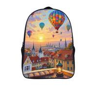 montgolfière léger sac a dos 2 compartiment unique sac d'école loisirs elèves de lécole ville du ciel clair imprimé 3d sac à dos-16,garçons filles pour les voyages les affaires