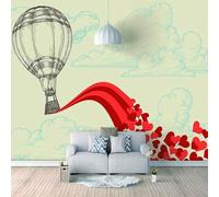 Montgolfière Peinte À La Main Nuages Rouge Coeurs Art Papier Peint 3D Installation Facile Intissé Tapisserie Bureau Salon Canapé Chambre Décoration Murale-200cm×140cm