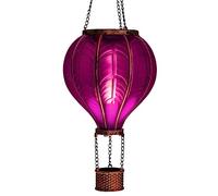 Montgolfière solaire LED Effet flamme | Lampion 20 lumières blanc chaud | Lanterne jardin suspendue | Chaîne métal incluse | Hauteur: 40,5 cm (violet)