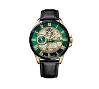 Montignac - Montre Homme Quartz - Acier 42 mm - Cadran Vert - Multifonction Phase Lune, Fuseau Horaire - Bracelet Cuir Noir - Boucle Ardillon, Étanchéité 50 m - Cadeau Homme Montre - MOW609