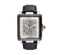 Montignac MOW904 Montre Automatique Squelette Acier Bracelet Cuir Noir | Boîtier 55x42 mm, Étanchéité 5 ATM, Verre Minéral, Boucle Déployante, Made in France