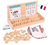 MONTINATUR Jeu Éducatif Montessori 3-8 Ans en Bois - Cadeau Enfant 3 4 5 6 7 8 Ans-Apprendre à Lire Écrire Compter 54 Cartes - 52 Lettres Jeux de Société Mathématiques Jouet-Garçon Fille Voyage