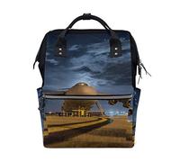MONTOJ Avion Landing On Night Canvas Sac de voyage Campus Sac à dos